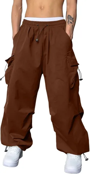Mens Baggy Cargo Pants, Trendy Casual Sports Parachute Pant, Loose Fit Harem Joggers with Pockets for Streetwear