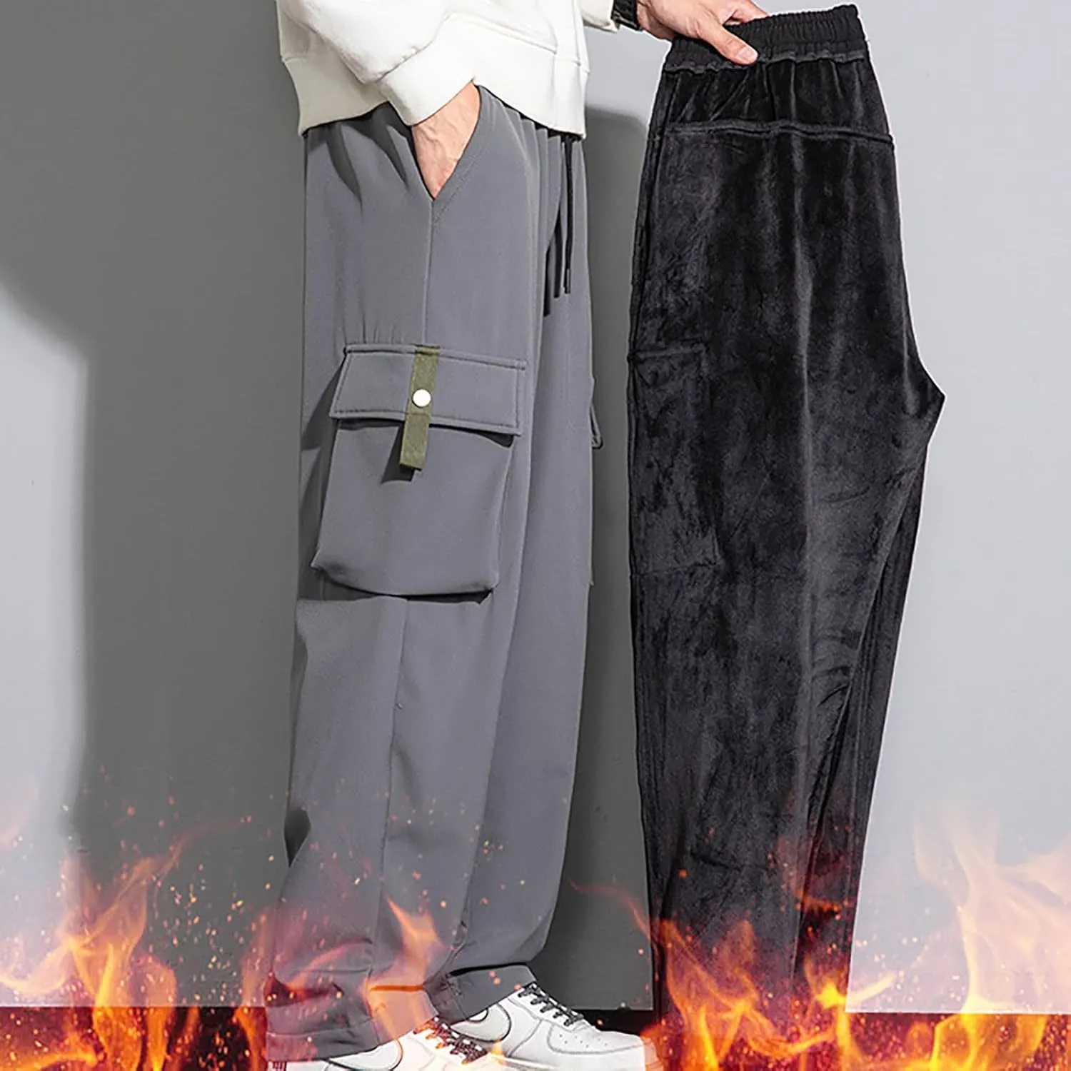 Mens Cargo Pants Mens Casual Pants Relaxed Fit Cargo Sweat Pants Flannel Lined Chino Pants for Men Slim Fit Stretch