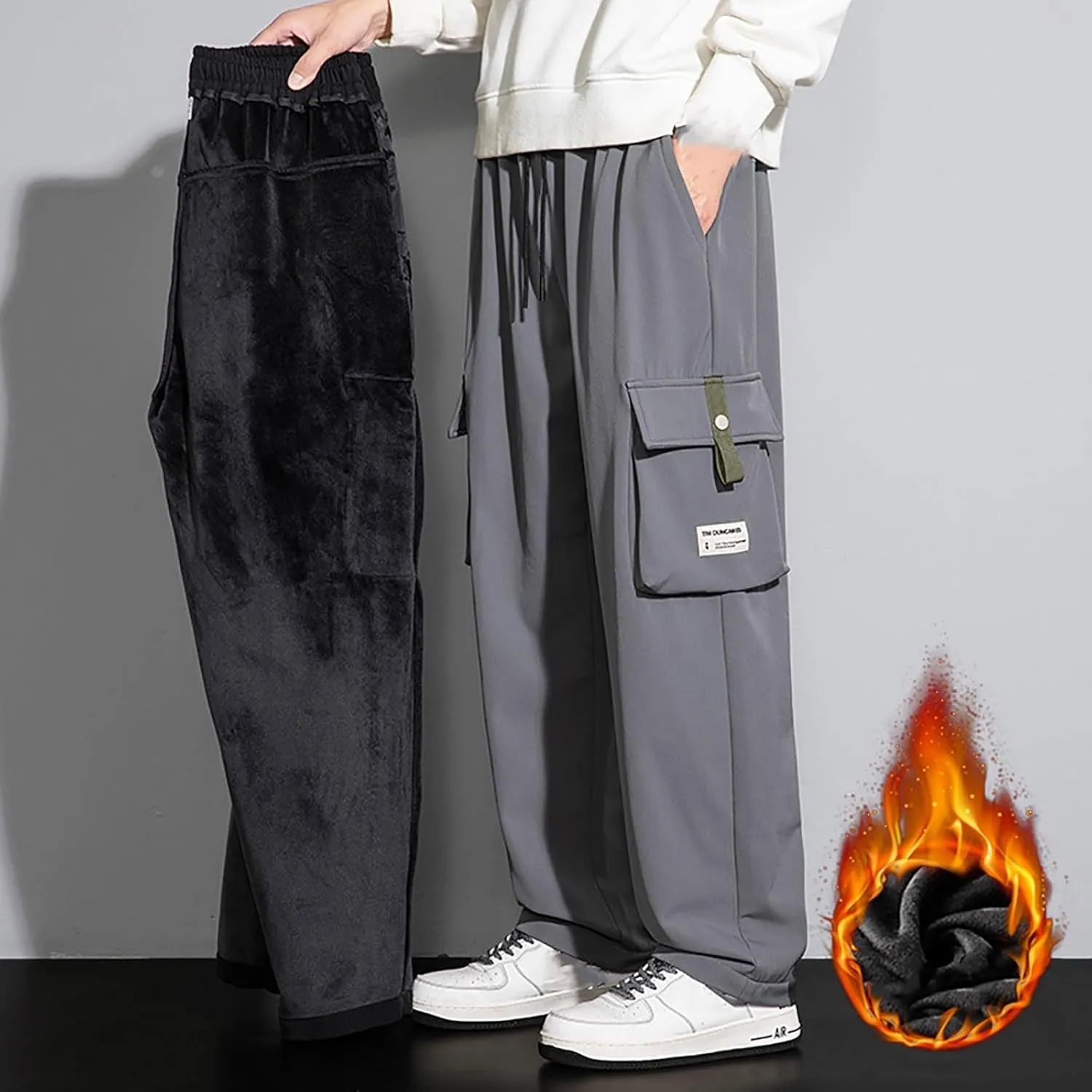 Mens Cargo Pants Mens Casual Pants Relaxed Fit Cargo Sweat Pants Flannel Lined Chino Pants for Men Slim Fit Stretch