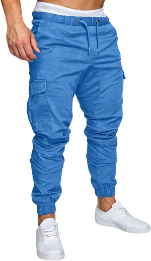 Mens Cargo Pants Slim Fit Drawstring Stretch Joggers Tapered Causal Fashion Solid Athletic Sweatpants Fall Trousers
