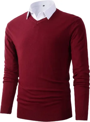 Mens Casual Basic Designed V-Neck Pullover Sweater