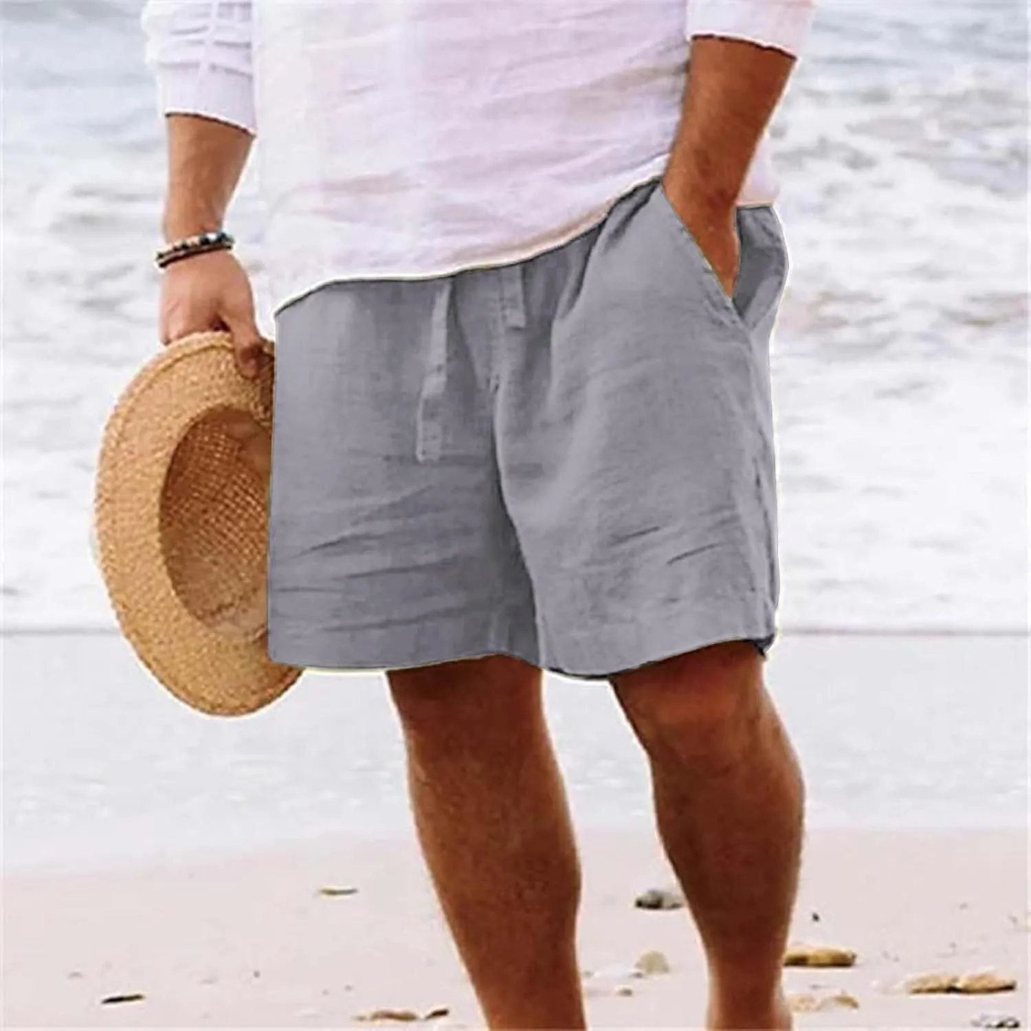 Mens Casual Drawstring Beach Shorts Lightweight Summer Yoga Golf Shorts with Pockets Trendy Resort Wear Shorts for Men