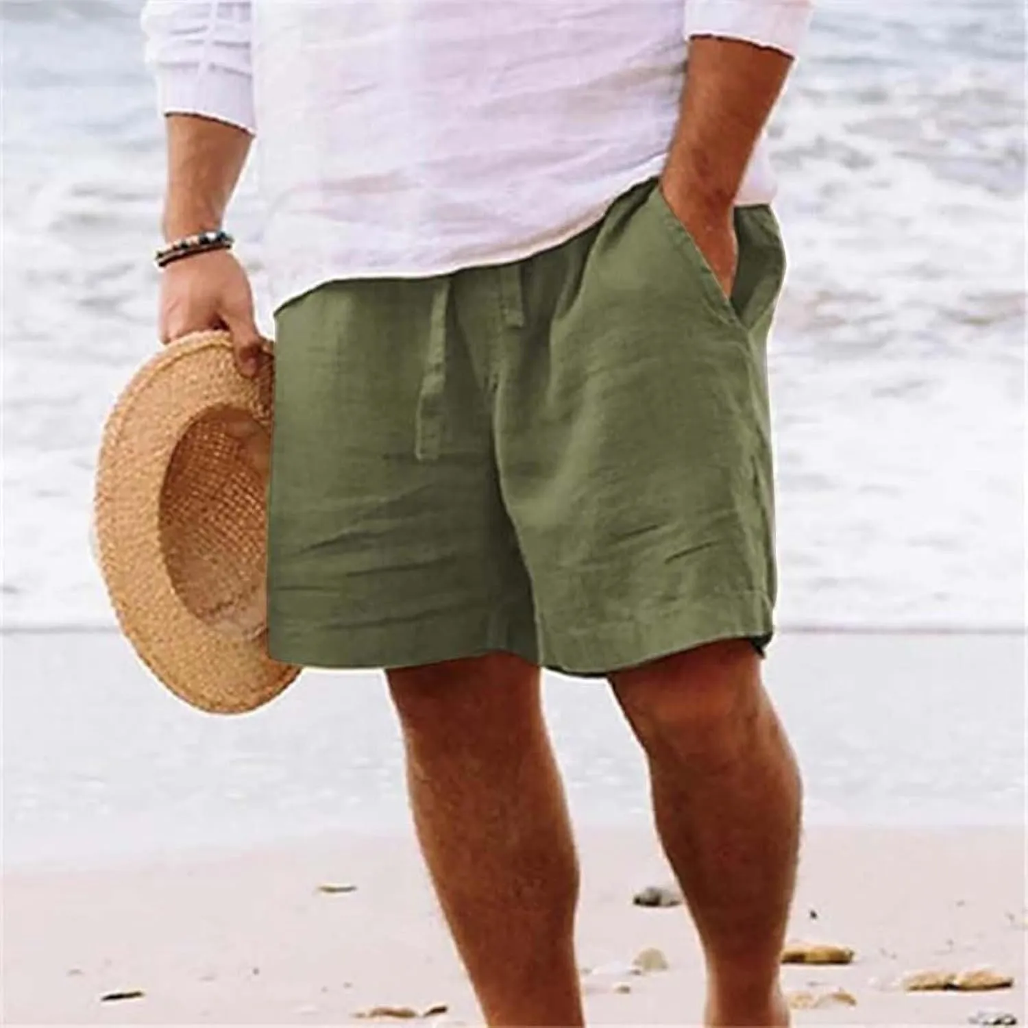Mens Casual Drawstring Beach Shorts Lightweight Summer Yoga Golf Shorts with Pockets Trendy Resort Wear Shorts for Men