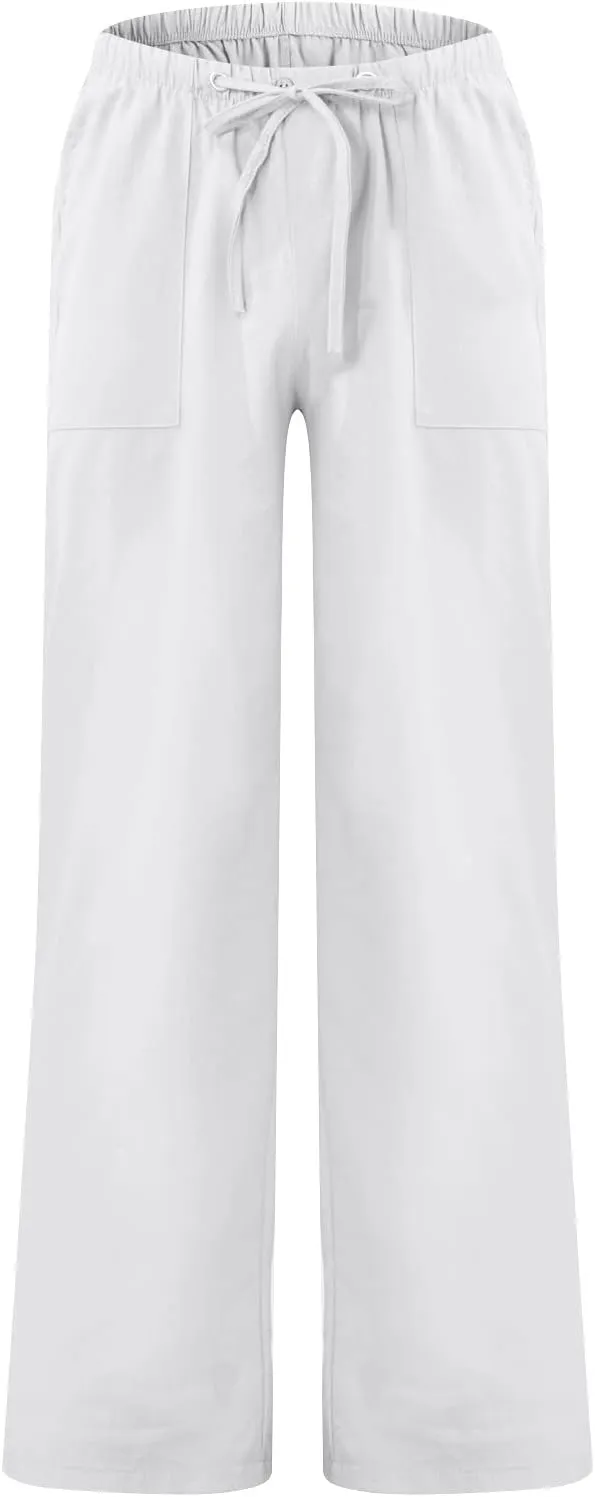 Men's Casual Loose and Comfortable Casual Pants Cotton Linen Printed Drawstring Trousers