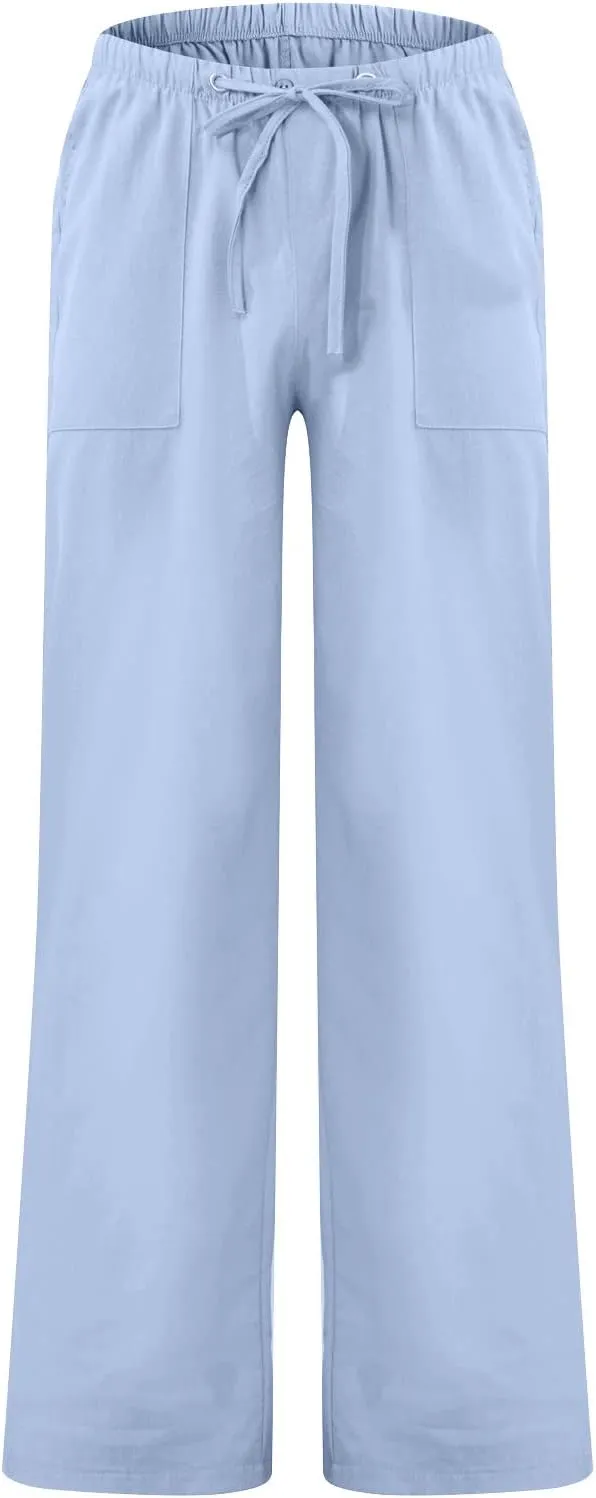 Men's Casual Loose and Comfortable Casual Pants Cotton Linen Printed Drawstring Trousers