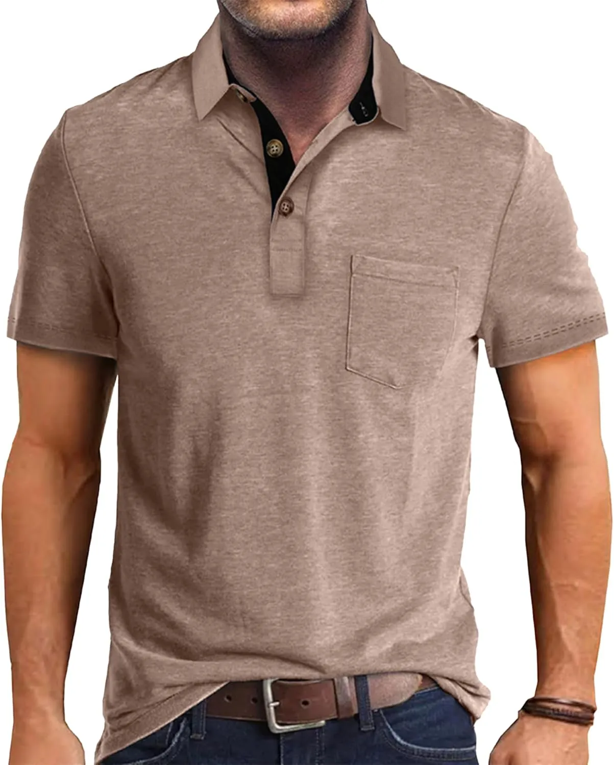 Men's Casual Polo Shirts Classic Button Short Sleeve Shirt Breathable Stylish Golf Tops Polo Shirts for Men