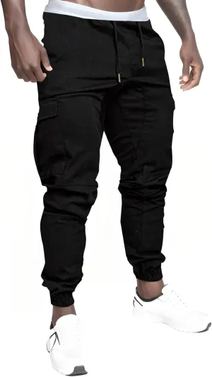 Men's Casual Solid Color Sweatpants Multi Pockets Pants Hiking Athletic Trousers Outdoor Wearing Pants with Pockets