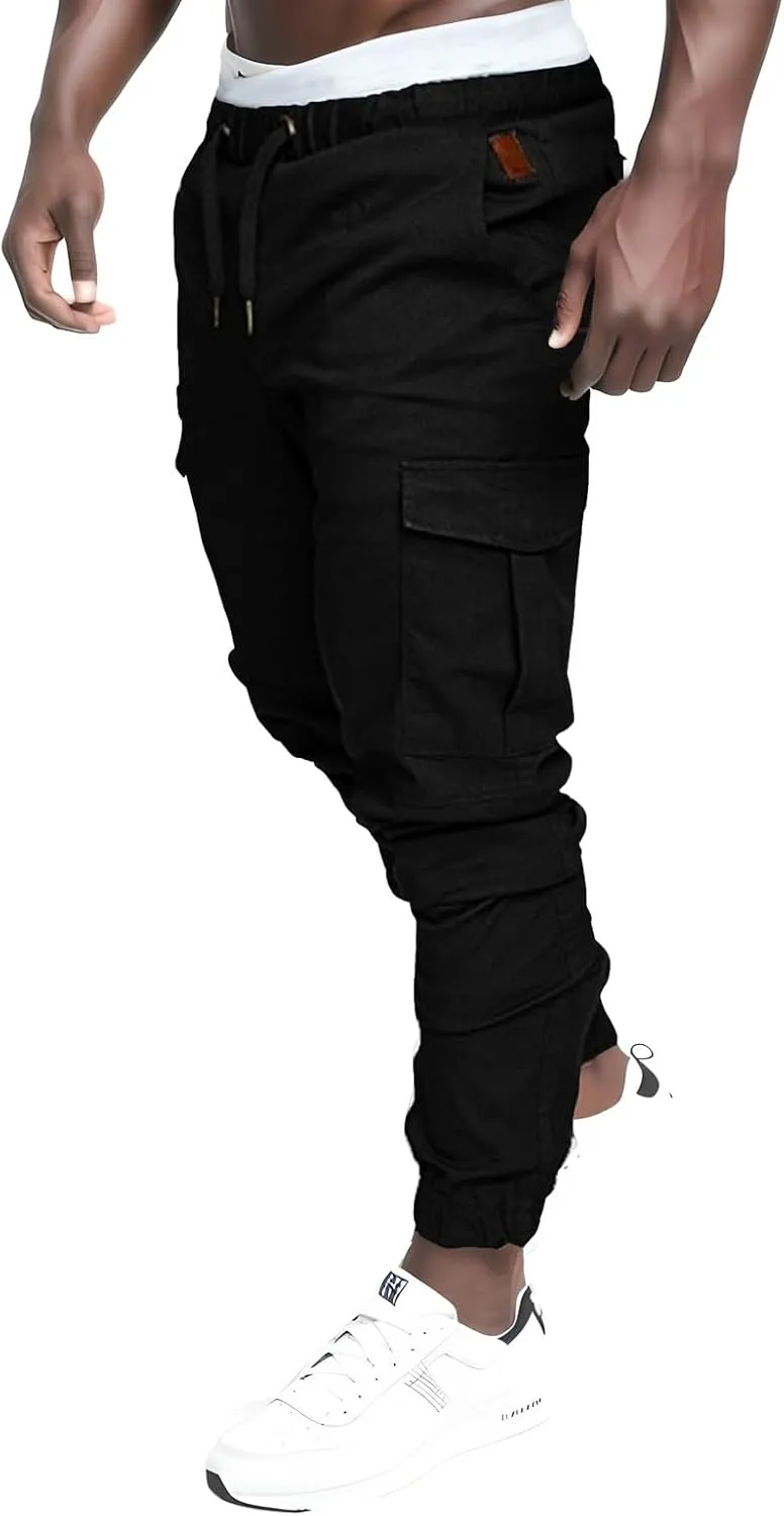 Men's Casual Solid Color Sweatpants Multi Pockets Pants Hiking Athletic Trousers Outdoor Wearing Pants with Pockets