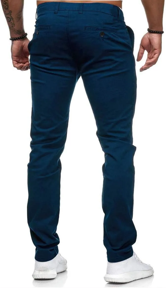 Men's Chino Pants Solid Stretch Skinny Cargo Pants Straight Leg Casual Trouser Slim Fit Tapered Trousers with Pockets