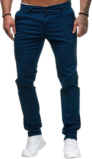 Men's Chino Pants Solid Stretch Skinny Cargo Pants Straight Leg Casual Trouser Slim Fit Tapered Trousers with Pockets