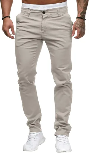 Men's Chino Pants Solid Stretch Skinny Cargo Pants Straight Leg Casual Trouser Slim Fit Tapered Trousers with Pockets