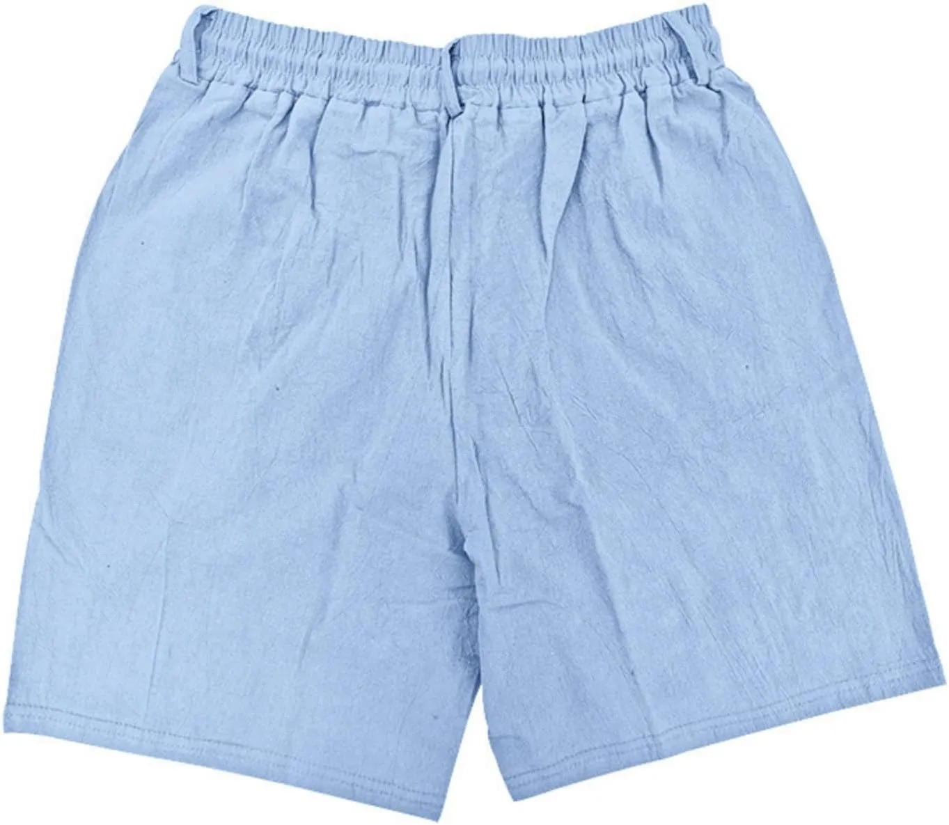 Men's Cotton Linen Shorts Casual Button Elastic Waist Summer Beach Shorts with Pocket