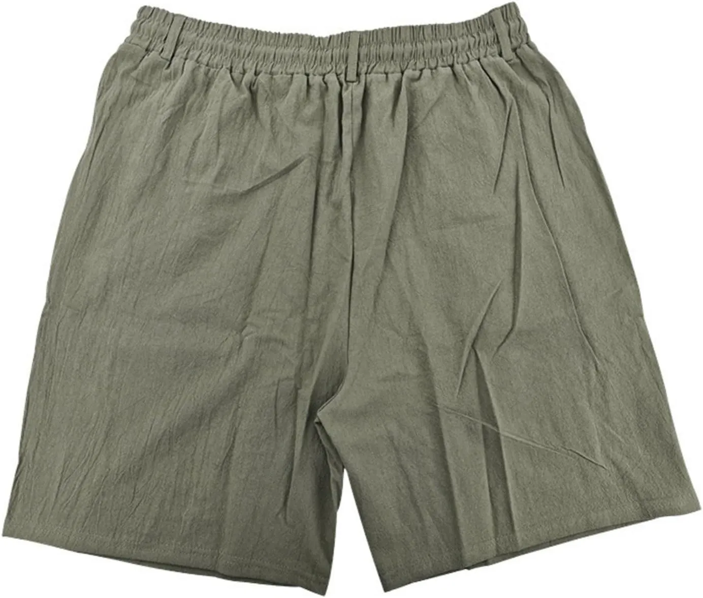 Men's Cotton Linen Shorts Casual Button Elastic Waist Summer Beach Shorts with Pocket
