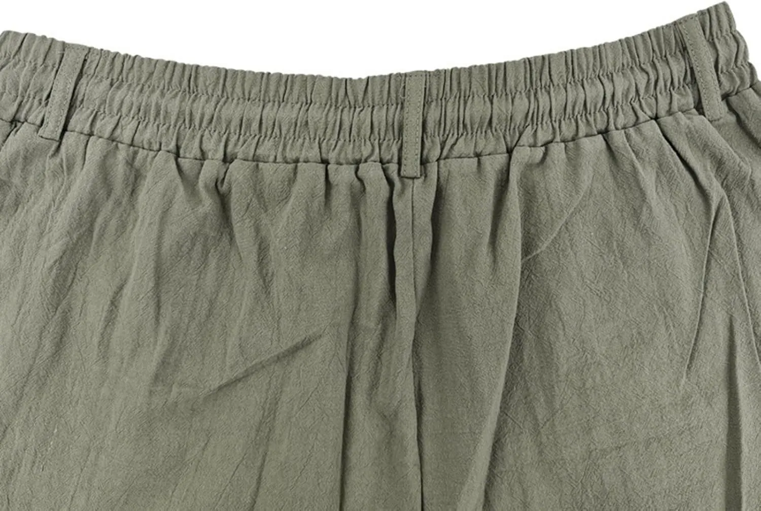 Men's Cotton Linen Shorts Casual Button Elastic Waist Summer Beach Shorts with Pocket