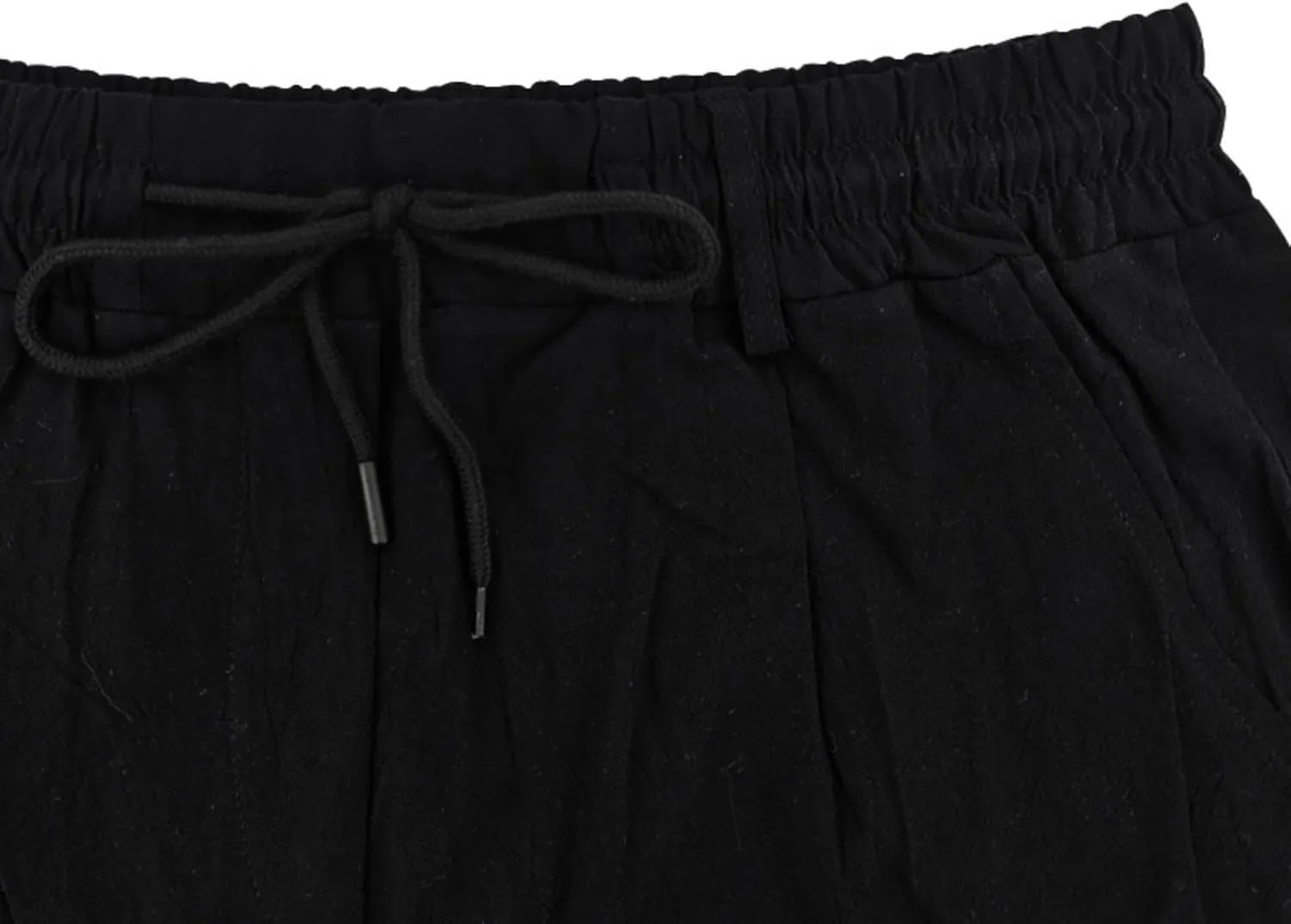 Men's Cotton Linen Shorts Casual Button Elastic Waist Summer Beach Shorts with Pocket