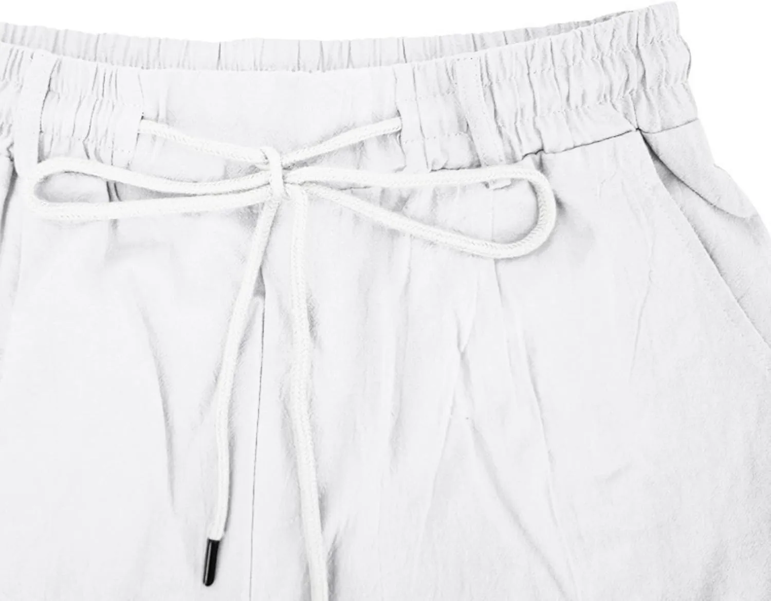 Men's Cotton Linen Shorts Casual Button Elastic Waist Summer Beach Shorts with Pocket