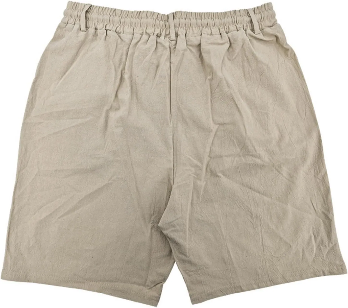 Men's Cotton Linen Shorts Casual Button Elastic Waist Summer Beach Shorts with Pocket