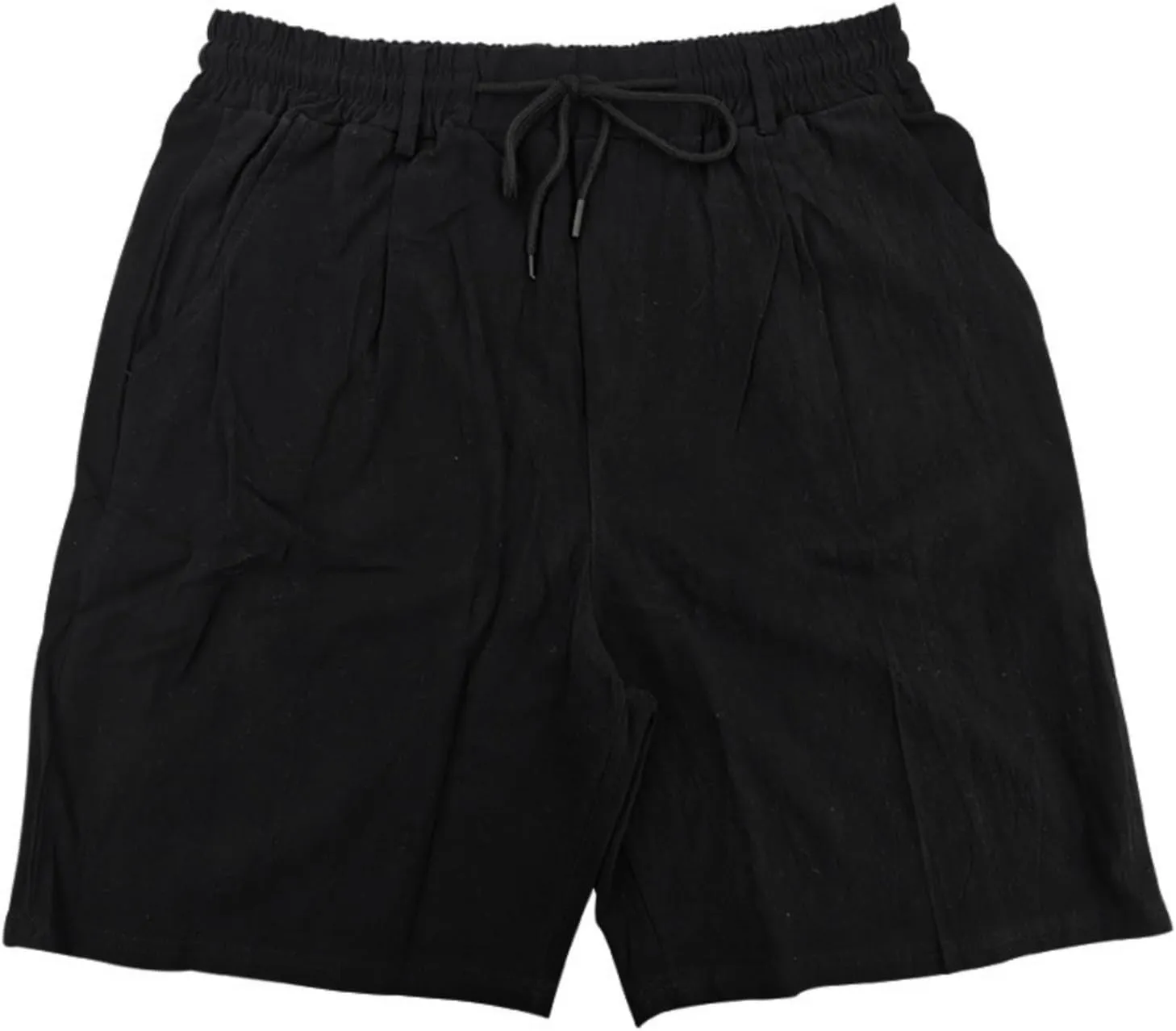Men's Cotton Linen Shorts Casual Button Elastic Waist Summer Beach Shorts with Pocket
