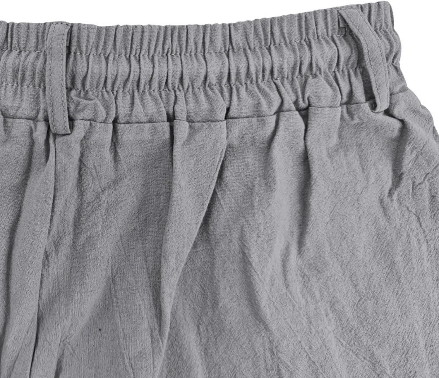 Men's Cotton Linen Shorts Casual Button Elastic Waist Summer Beach Shorts with Pocket