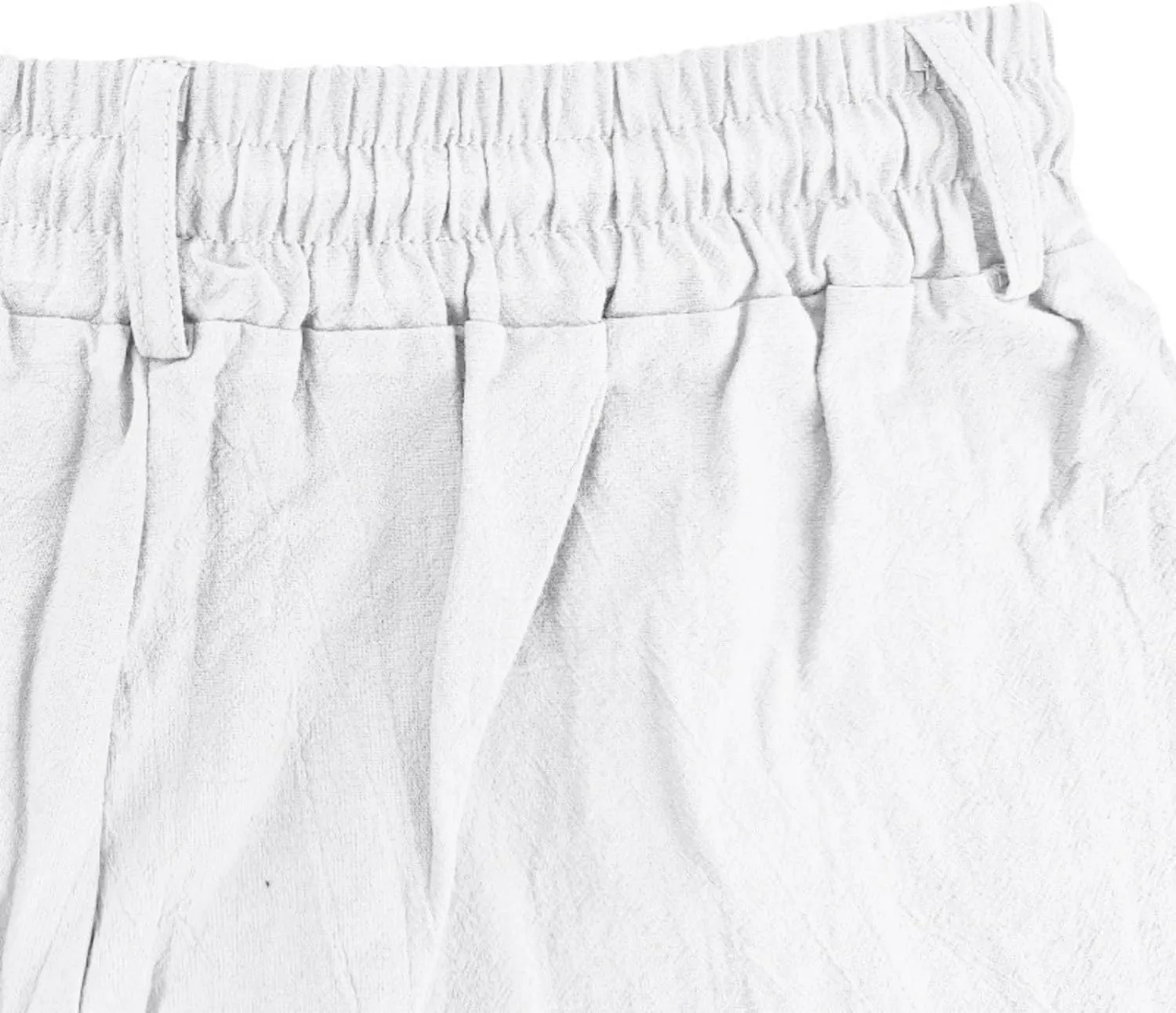 Men's Cotton Linen Shorts Casual Button Elastic Waist Summer Beach Shorts with Pocket