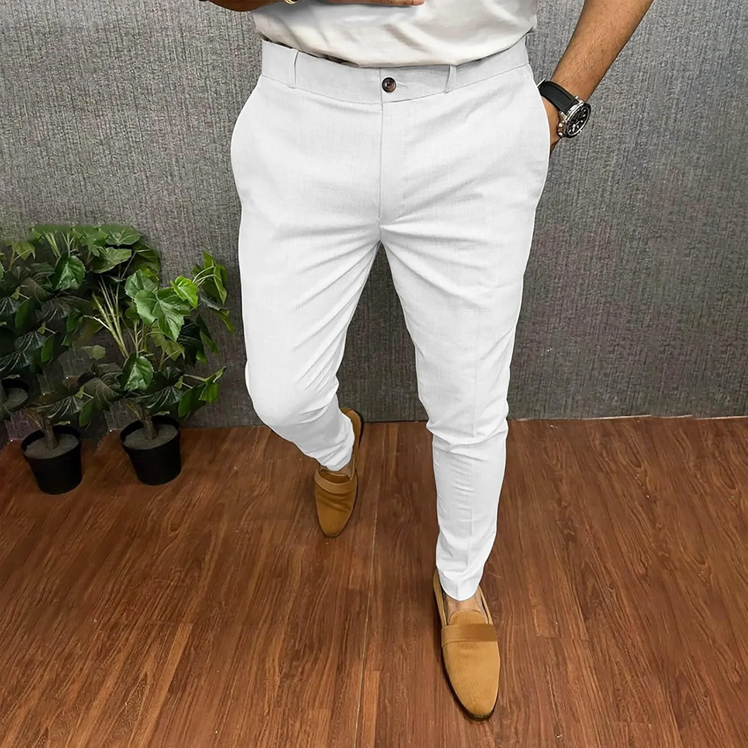 Men's Golf Pants Slim Fit Stretch Work Dress Pants Quick Dry Lightweight Business Casual Trousers with Pockets