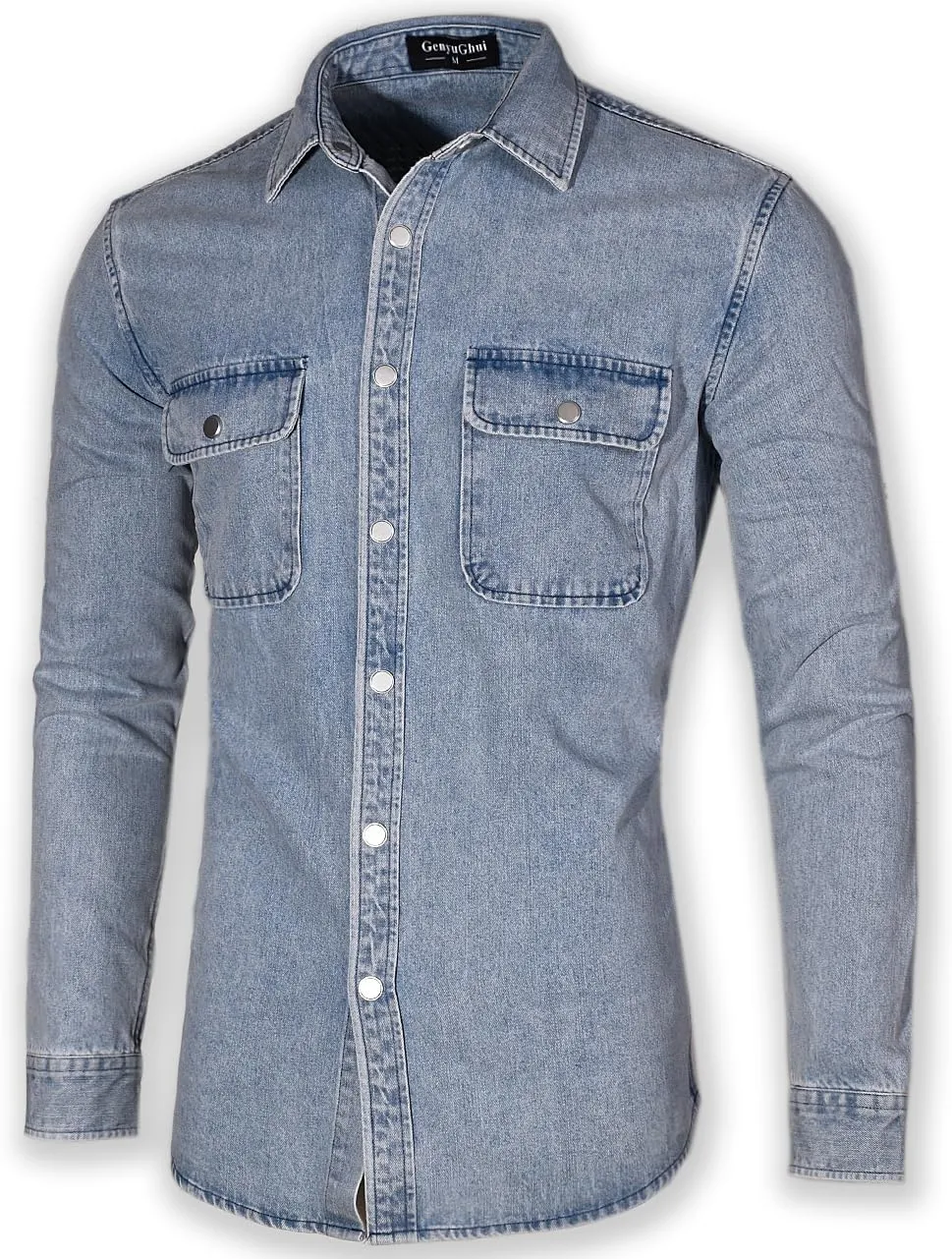 Men's Long Sleeve Slim-Fit Snap Denim Work Shirt