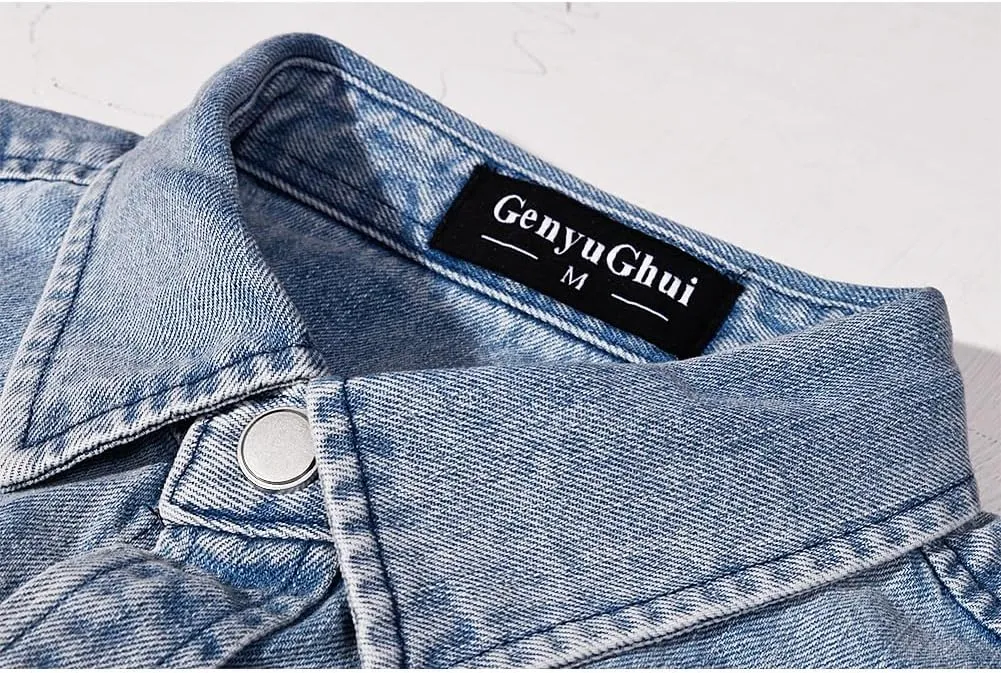 Men's Long Sleeve Slim-Fit Snap Denim Work Shirt