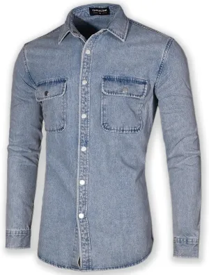 Men's Long Sleeve Slim-Fit Snap Denim Work Shirt