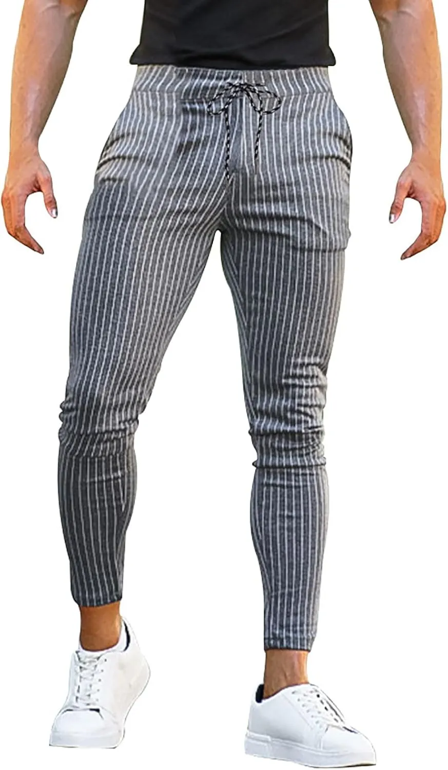 Mens Modern Stretch Wrinkle Resistant Chino Pants Slim Fit Skinny Long Pants Casual Business Golf Dress Pants Taped Pants