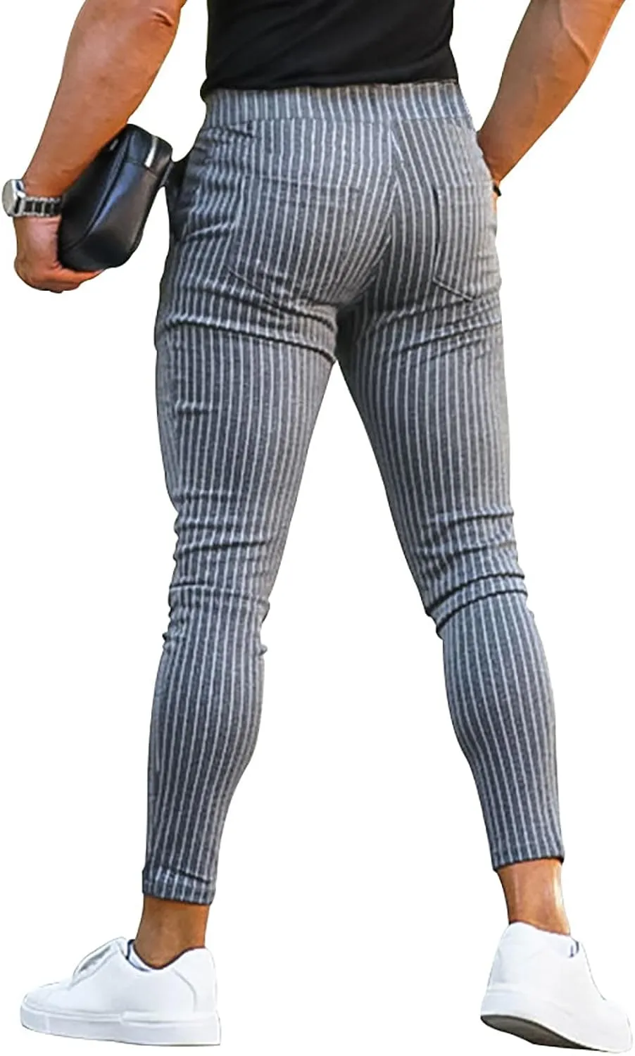 Mens Modern Stretch Wrinkle Resistant Chino Pants Slim Fit Skinny Long Pants Casual Business Golf Dress Pants Taped Pants