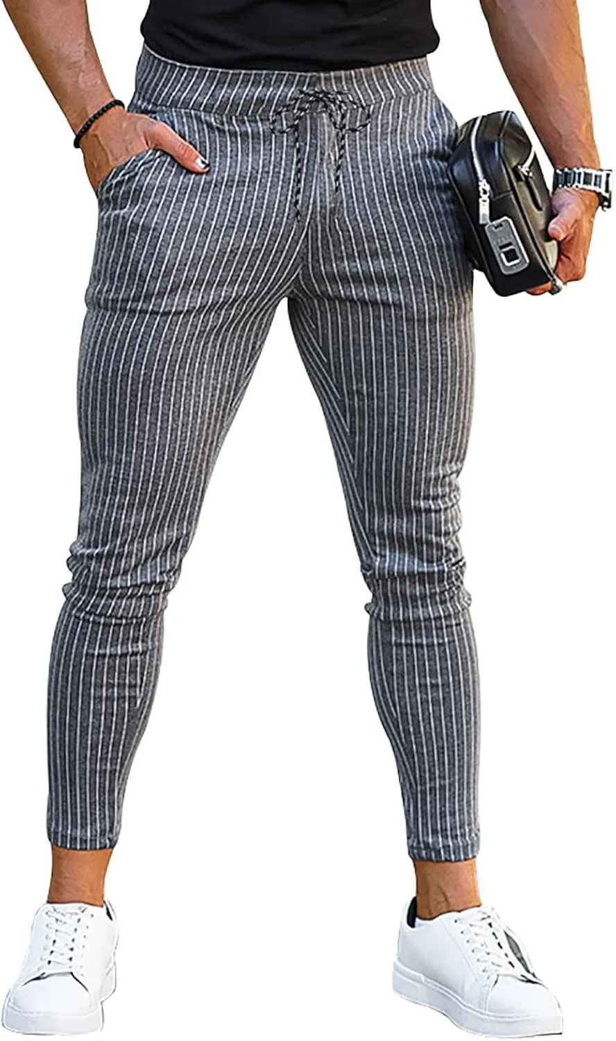 Mens Modern Stretch Wrinkle Resistant Chino Pants Slim Fit Skinny Long Pants Casual Business Golf Dress Pants Taped Pants