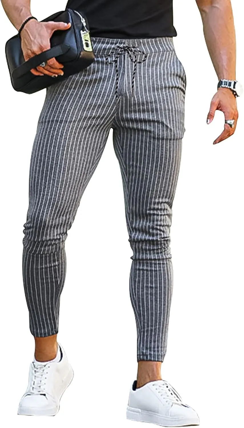 Mens Modern Stretch Wrinkle Resistant Chino Pants Slim Fit Skinny Long Pants Casual Business Golf Dress Pants Taped Pants