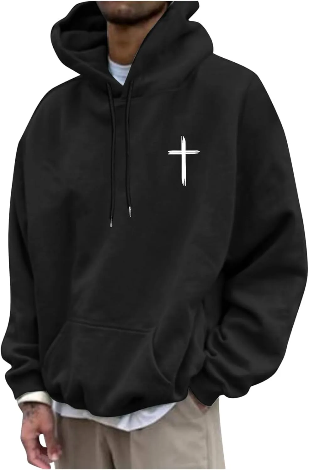 Men's Oversized Christian Hoodies Letter Graphic Print Drawstring Pullover Hoodies Loose Fit Sweatshirt with Pocket