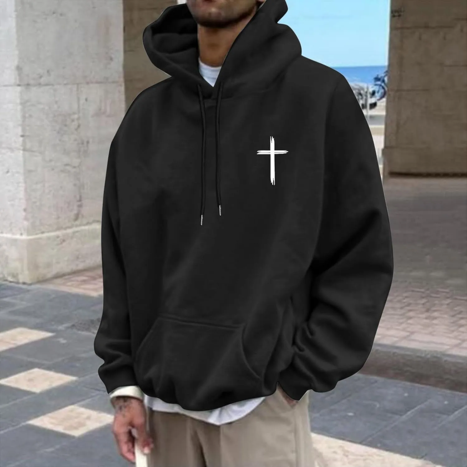 Men's Oversized Christian Hoodies Letter Graphic Print Drawstring Pullover Hoodies Loose Fit Sweatshirt with Pocket