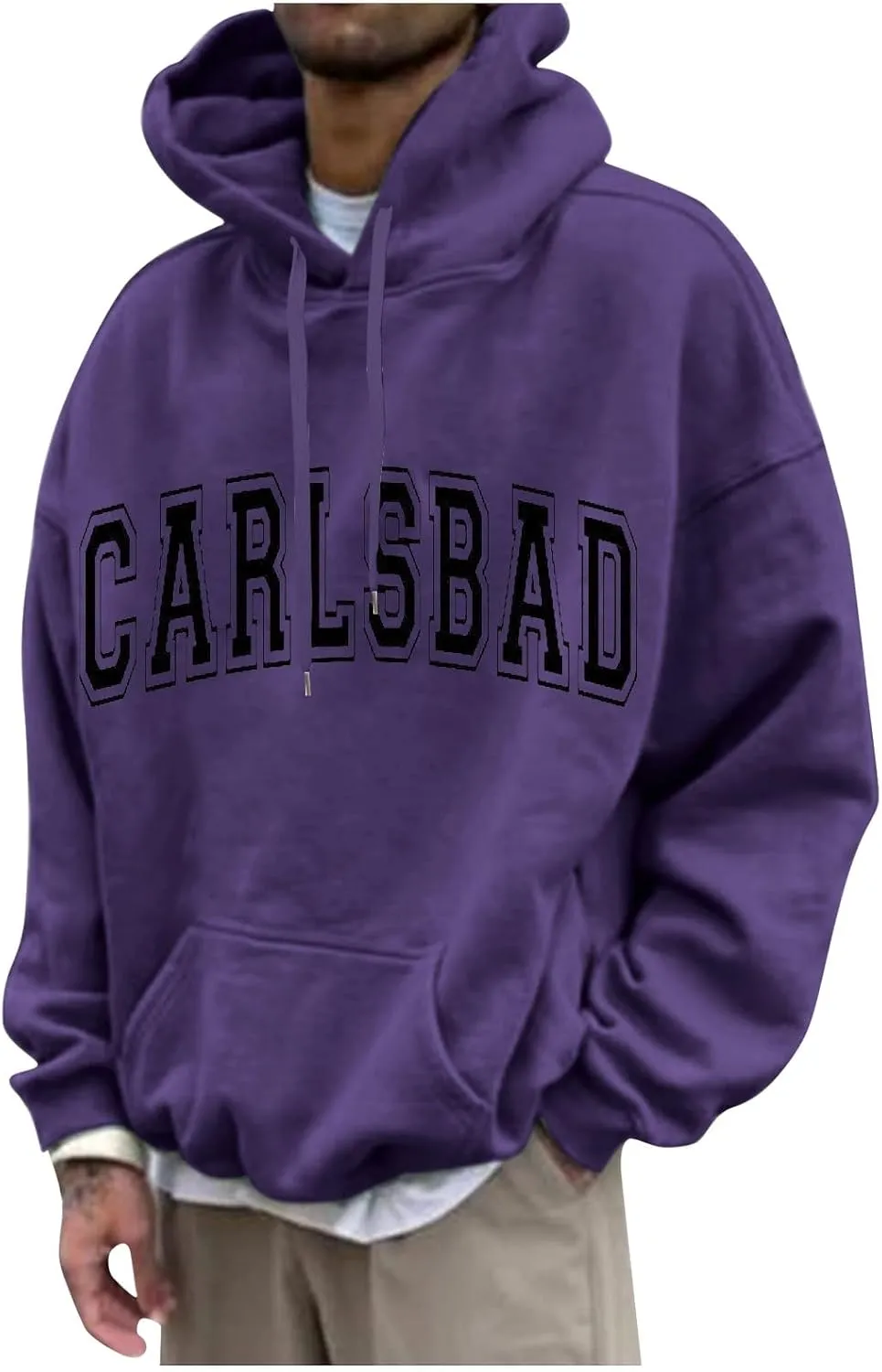 Men's Oversized Pullover Letter Print Graphic Hoodies Long Sleeve Casual New York Sweatshirt with Pocket