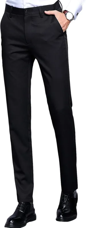 Men'S Stretch Dress Pants Slim Fit Skinny Suit Pants Chino Pants Comfort Straight Flat Front Dress Pant (33,Black), Black, 33