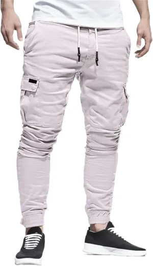 Men's Workout Cargo Pants Drawstring Elastic Waist Joggers Hiking Outdoor Athletic Sweatpants with Pockets Trousers