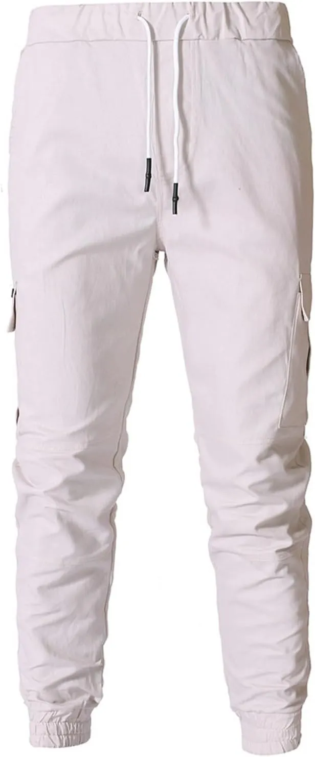 Men's Workout Cargo Pants Drawstring Elastic Waist Joggers Hiking Outdoor Athletic Sweatpants with Pockets Trousers