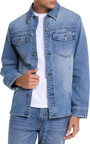 Michael Kors Men's Curved Hem Denim Shirt Jacket