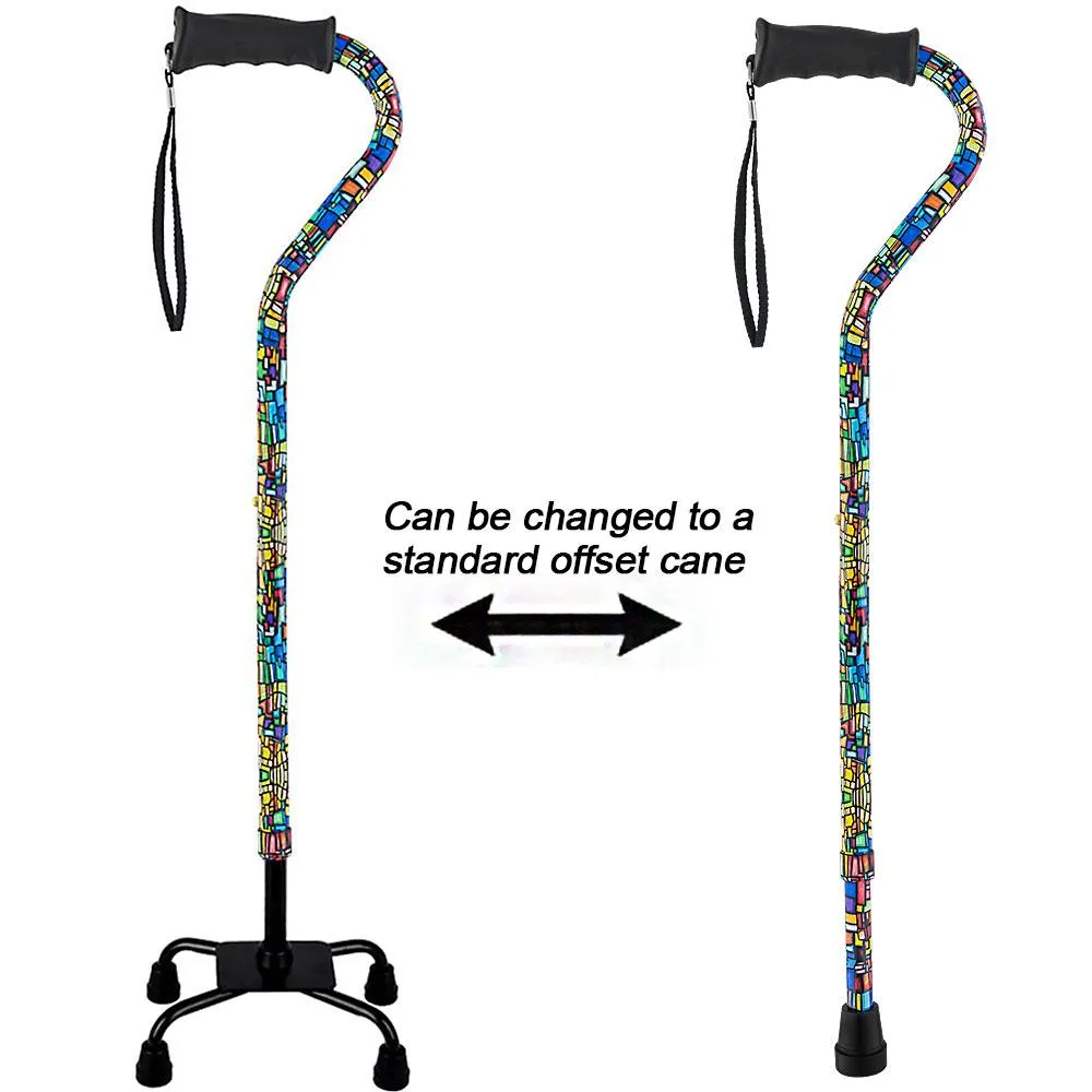 Mosaic Stained: Supportive Quad Base Cane - Comfort Grip