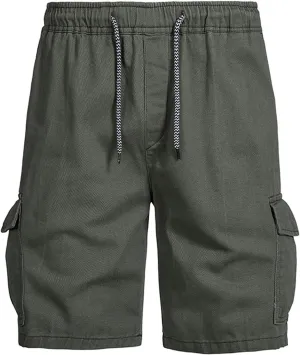 Muscularfit Slim Fit Shorts Men 2023 Causal Drawstring Elastic Waist Cargo Shorts 5" Inseam Pleat Front Summer Beach Shorts