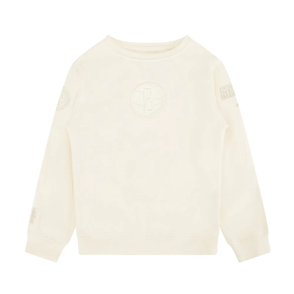 NBA BROOKLYN NETS NEUTRAL BIG BOYS FLEECE CREWNECK (EGGSHELL)