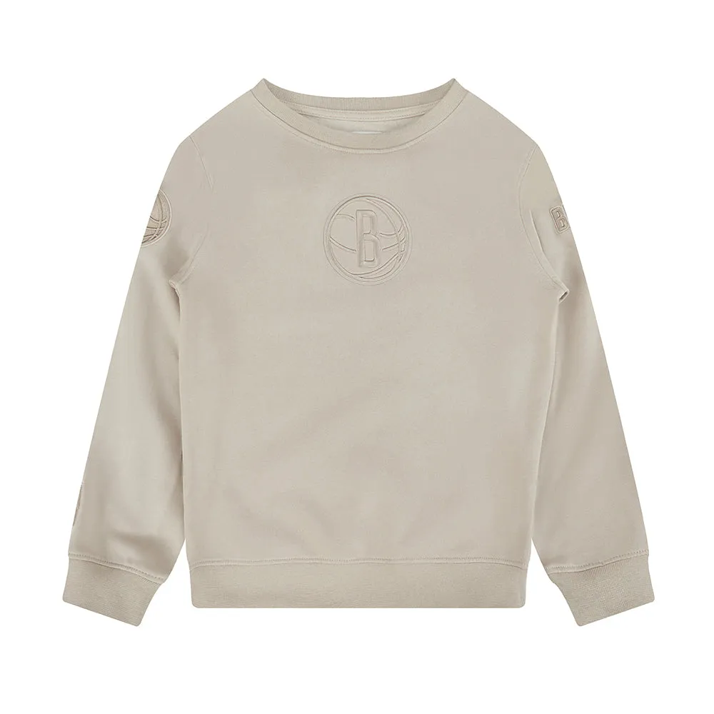 NBA BROOKLYN NETS NEUTRAL BIG BOYS FLEECE CREWNECK (TAUPE)