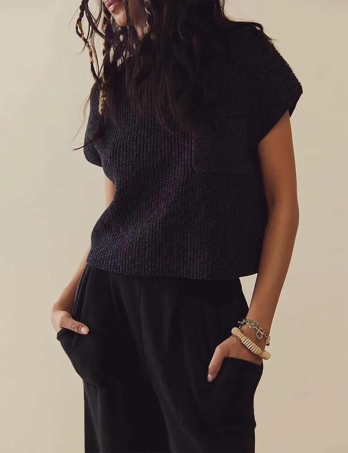 Nituyy Women Two Piece Sweater Lounge Set Knit Short Sleeve Pullover Tops and High Waisted Harem Pants 2 Piece Loungewear Set
