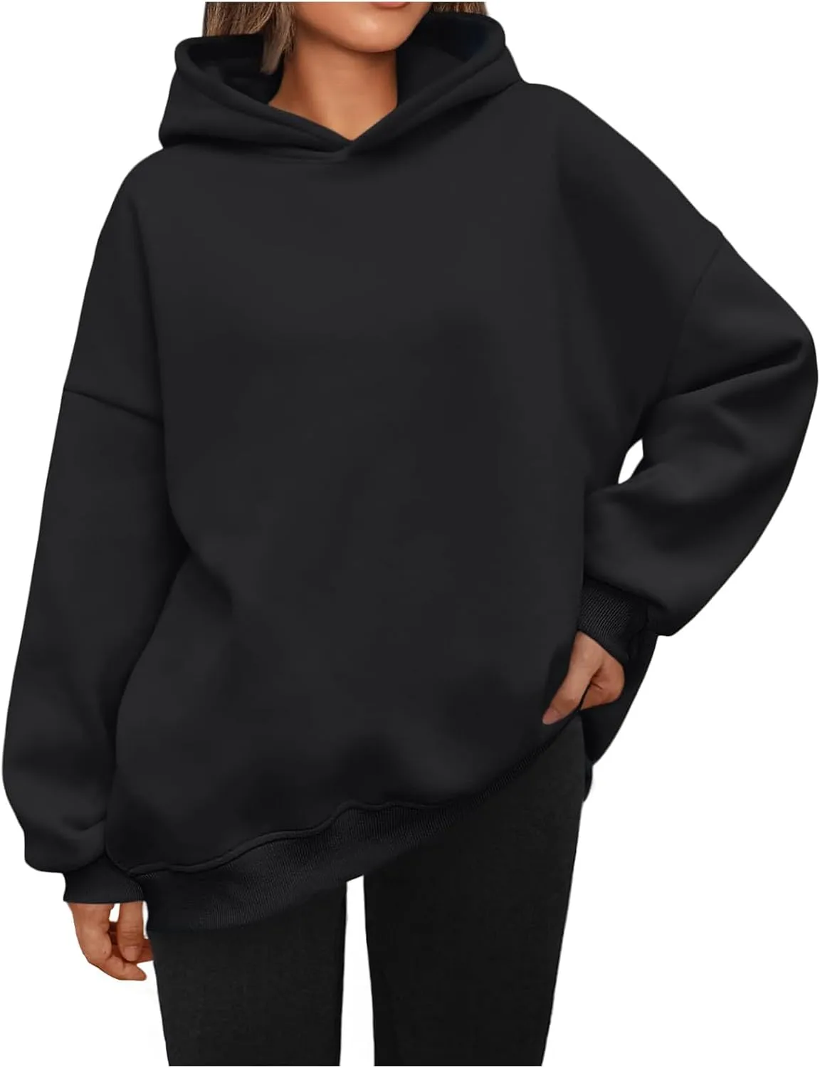 Oversized Hoodies for Women Fleece Long Sleeve Sweatshirts Solid Loose Pullover Comfy Warm Tops with Pocket