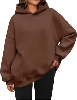 Oversized Hoodies for Women Fleece Long Sleeve Sweatshirts Solid Loose Pullover Comfy Warm Tops with Pocket