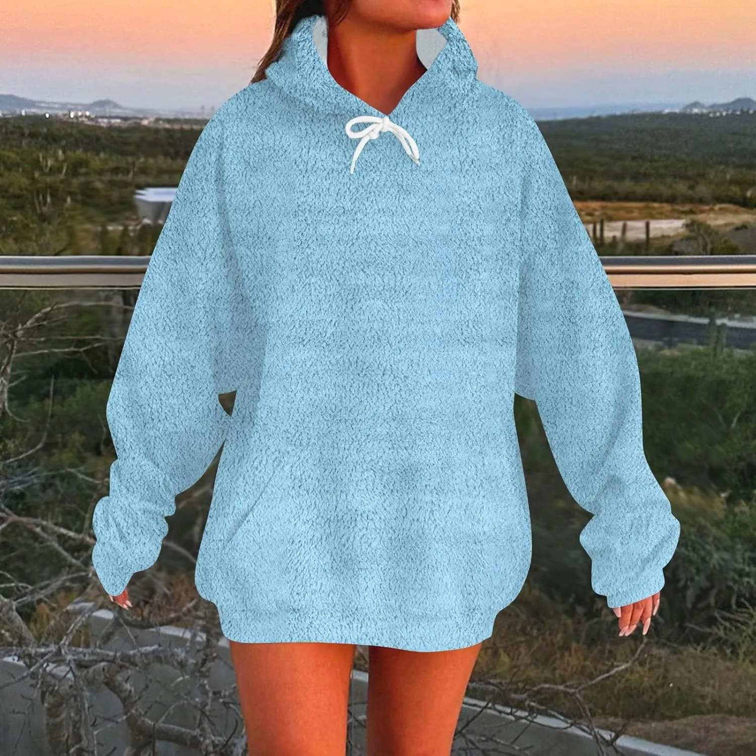 Oversized Hoodies For Women Trendy Flannel Winter Soft Sweatshirt With Pockets Tops Drawstring Fall Clothes
