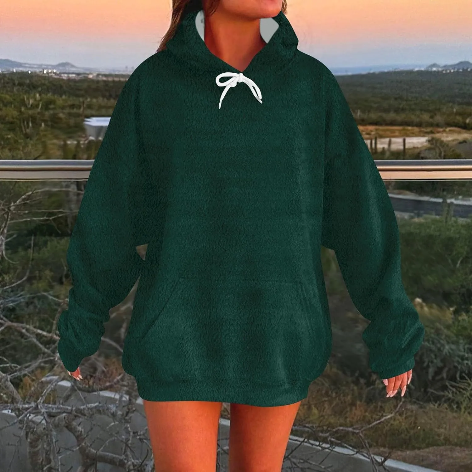 Oversized Hoodies For Women Trendy Flannel Winter Soft Sweatshirt With Pockets Tops Drawstring Fall Clothes