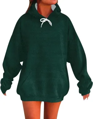 Oversized Hoodies For Women Trendy Flannel Winter Soft Sweatshirt With Pockets Tops Drawstring Fall Clothes