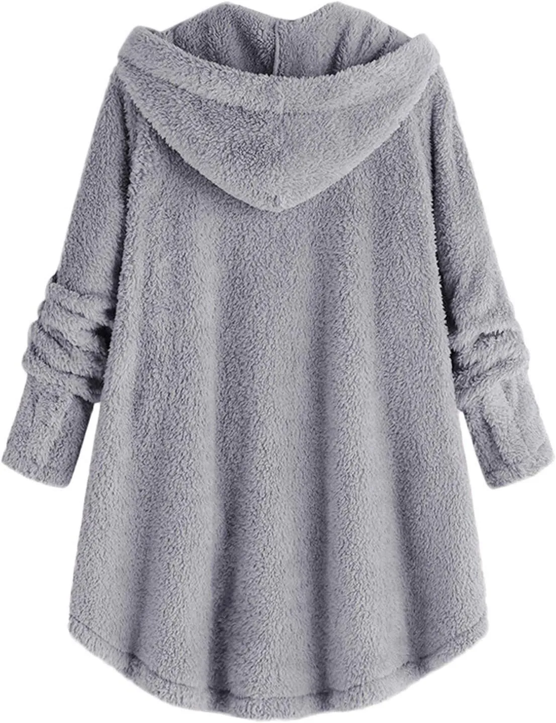 Oversized Sherpa Sweatshirt Fuzzy Fleece Soft Warm Pullover Sweater Button Hoodie Pocket Plush Coat